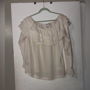 Bloomingdale's Off-White Ruffled Blouse 100% SILK
